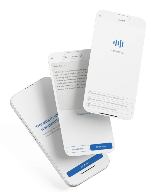 Phone screens with Writohub app Ui